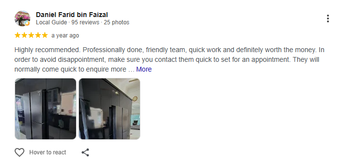 Google review daripada Daniel Farid bin Faizal