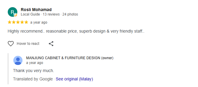 Google review daripada Rosli Mohamad