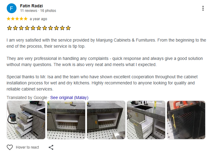 Google review daripada Fatin Radzi