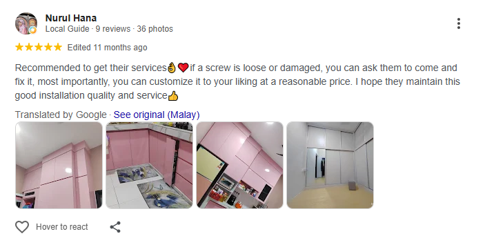 Google review daripada Nurul Hana