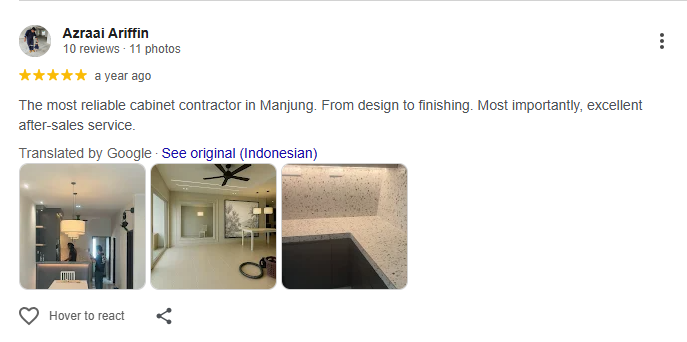 Google review daripada Azraai Ariffin