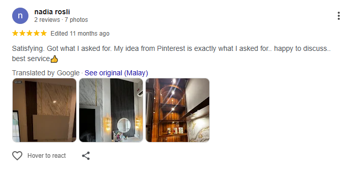 Google review daripada nadia rosli